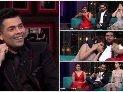 Aamir, Fatima Sana Shaikh and Sanya Malhotra with Karan Johar