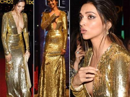 Deepika Padukone in Golden Gown | गोल्डन गाउनमध्ये दीपिकाची झाली अशीही फजिती