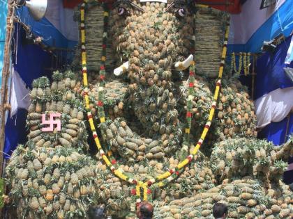 Ganapati has started from 3 tons of pineapple | ३ टन अननसापासून साकारला गणपती