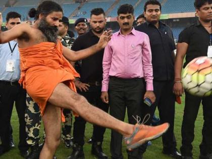 ... when Ramdev Baba plays football! | ...जेव्हा रामदेव बाबा फुटबॉल खेळतात !