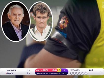 T20 World Cup, AUS vs ENG : Australian players wear Black armbands to honour the lives of Ashley Mallett and Alan Davidson, Australia struggling - 21/4 | T20 World Cup, AUS vs ENG : ऑस्ट्रेलियन संघाला सामन्यापूर्वी मिळाली दुःखद वार्ता, दोन दिग्गजांचं झालं निधन; मैदानावर खेळाडू दिसले दडपणात 