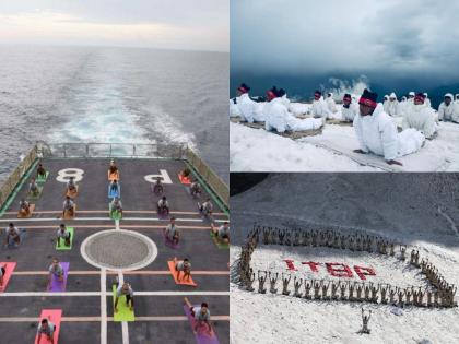 International Yoga Day : कुठे पाण्यामध्ये तर कुठे बर्फामध्ये, भारतीय जवानांनी केली योगासने