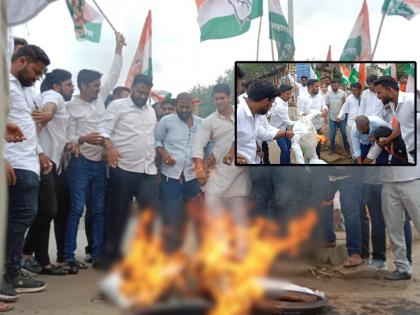 Rahul Gandhi sitting on dharna was arrested by police National Herald case Karad Congress did aggressive protest | 'कुठली ईडी, लाव काडी' म्हणत कराडमध्ये युवक काँग्रेसच्या वतीने राहुल गांधींच्या अटकेचा निषेध