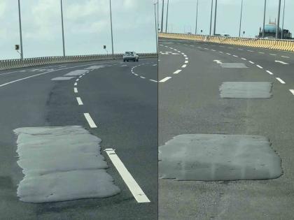 in mumbai cement concrete on the coastal road the video went viral question mark again regarding quality | कोस्टल रोडवर सिमेंट काँक्रीटचे पॅच! व्हिडीओ झाला व्हायरल; दर्जाबाबत पुन्हा प्रश्नचिन्ह