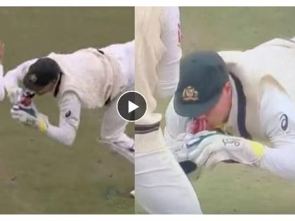 Ashes ENG vs AUS 3rd Test : Australia wicketkeeper Alex Carey used his lips & nose to hold on to a catch for opener Ben Duckett wickets, Video | Video : कॅच घेण्यासाठी 'नाक, हनुवटी'चा आधार; Ashes कसोटीत घडला विचित्र प्रकार