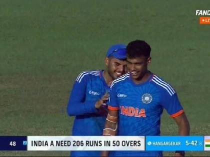 IND A vs PAK A : Five wicket haul by Rajvardhan Hangargekar against Pakistan in Emerging Asia Cup, India need 206 to defeat Pakistan | IND vs PAK : महाराष्ट्राच्या पोरासमोर पाकिस्तानने गुडघे टेकले; Asia Cup मध्ये भारताने वर्चस्व गाजवले