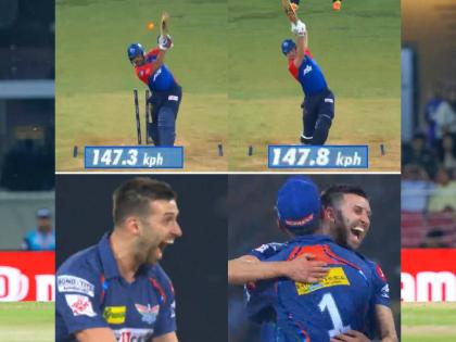 IPL 2023, DC vs LSG Live : Mark Wood on fire, 2 in 2 for him. First he gets Prithvi Shaw and now golden duck for Mitchell Marsh, Video  | IPL 2023, DC vs LSG Live : पृथ्वी शॉ तावात मारायला गेला अन् मार्क वूडने त्रिफळा उडवला, दिल्लीला सलग २ विकेट्सचा धक्का, Video 