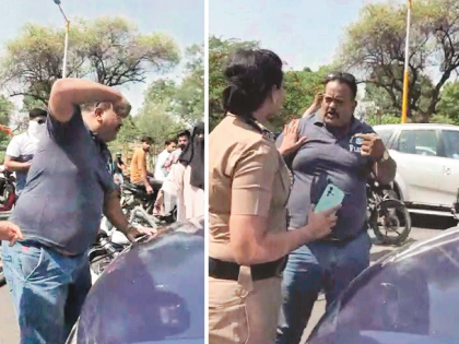 Video: Cause of bullet hit; unlawful behavior laid on the road with the female police officer in Chhatrapati Sambhajinagar | Video: बुलेटला धडक लागल्याचे कारण; महिला पोलिस अंमलदारासोबत रस्त्यावर घातली हुज्जत