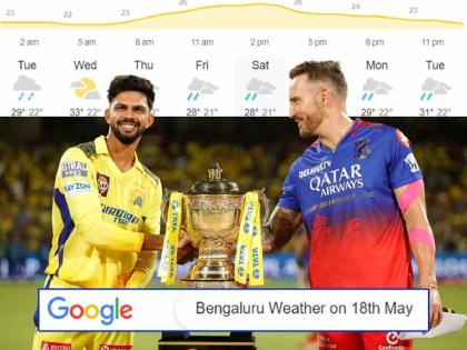 Rain might play spoilsport in the much-awaited RCB vs CSK showdown in Bengaluru, who going to play off if match washed out | RCB vs CSK सामन्यावर पावसाचं सावट! सामना रद्द झाल्यास प्ले ऑफमध्ये कोण जाणार?