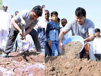 Dhananjay Mundani gives Shramdan for 3 hours in a watercup competition | धनंजय मुंडेंनी गाळला घाम; वॉटरकप स्पर्धेसाठी परळीत केले 3 तास श्रमदान 