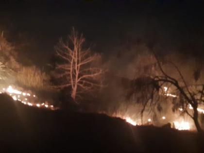 Terrible fire in the hilly areas of Laling Ghat, burning trees to ashes | लळींग घाटातील डोंगराळ भागात भीषण आग, वृक्ष जळून खाक Terrible fire in the hilly areas of Laling Ghat, burning trees to ashes | लळींग घाटातील डोंगराळ भागात भीषण आग, वृक्ष जळून खाक