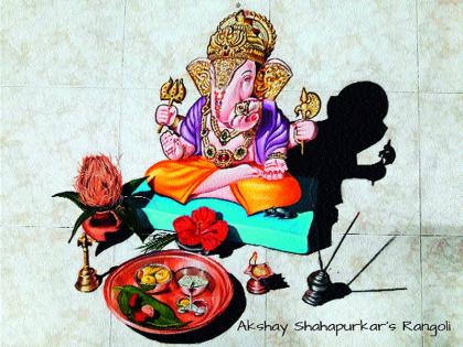 Dagaduheth Ganapati's 3 D Rangoli, the attraction of the devotees | दगडूशेठ गणपतीची थ्री डी रांगोळी , भाविकांच्या आकर्षणाचे केंद्र