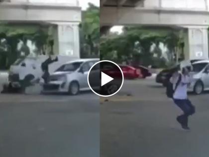 man starts dancing after accident video goes viral on social media | Viral Video: नवलच! भीषण अपघात झाल्यानंतर चक्क उठुन नाचू लागला व्यक्ती, बुचकळ्यात पडले लोक