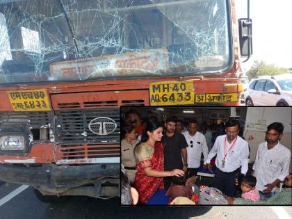 ST collides with truck, 32 passengers injured; Admitted to District General Hospital | एसटीची ट्रकला पाठीमागून धडक, ३२ प्रवासी जखमी, जिल्हा सामान्य रुग्णलयात दाखल