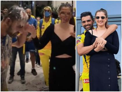 Watch Deepak Chahars CSK Teammates Led By MS Dhoni Did This After He Proposed To Girlfriend | Video : Deepak Chahar नं मैदानावर केलं 'तिला' प्रपोज; हॉटेलमध्ये Dhoni साक्षीनं दिलं सरप्राईज