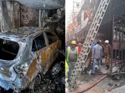 A massive fire broke out in the car parking of a four-storey building in Delhi 4 people died | दिल्लीतील चार मजली इमारतीच्या कार पार्किंगला भीषण आग, ४ जणांचा मृत्यू