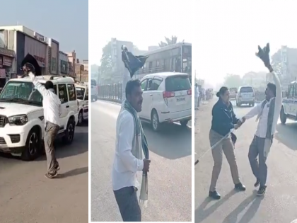 A protester entered Devendra Fadnavis' convoy; Showing the black flag, chanting 'Go Back' | फडणवीसांच्या ताफ्यात घुसला मराठा आंदोलक; काळा झेंडा दाखवत 'गो बॅक'ची घोषणाबाजी