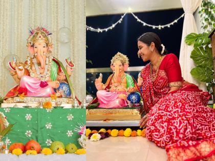 Shreya Bugde got emotional while saying goodbye to her beloved Bappa | 'ये लवकर पुढच्या वर्षी आनंदाने..' लाडक्या बाप्पाला निरोप देताना भावूक झाली श्रेया बुगडे