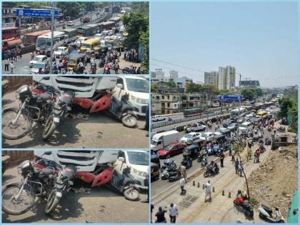 three persons were seriously injured when st hit them due to brake failure in pune city | पुणे शहरात ब्रेक निकामी झाल्याने एसटी बसची धडक, तीनजण गंभीर जखमी; अपघातानंतर वाहनांच्या रांगा