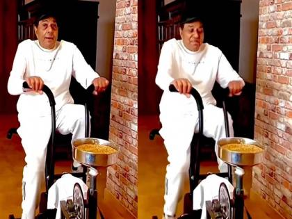 bollywood actor dharmendra grinding wheat with workout watch video | वयाच्या 86 व्या वर्षी धर्मेंद्र यांनी रिक्रिएट केला 'शोले'तील सीन?; पाहा वीरुचं 'चक्की पीसिंग'चं नवीन व्हर्जन