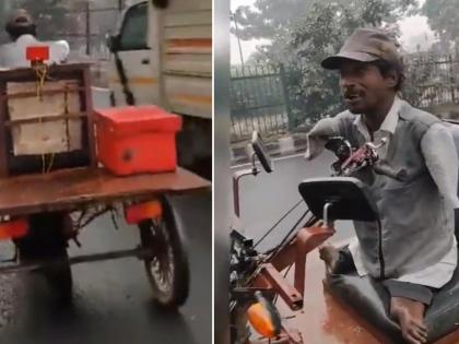 anand mahindra tweets video of disable person driving bike | तुझ्या जिद्दीला सलाम! ना हात ना पाय पण जुगाडू बाईक चालवत करतो आपल्या कुटुंबाचा गुजराणा