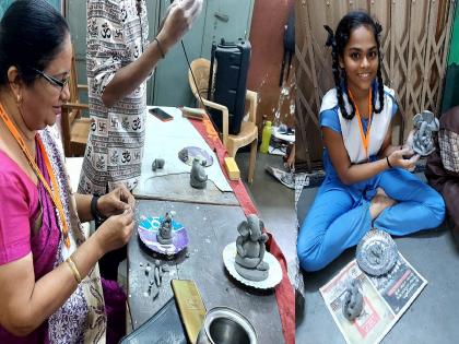 Ganesha idol made by students in Dombivli workshop; A call to avoid water pollution | डोंबिवली कार्यशाळेत विद्यार्थ्यांनी साकारल्या गणेश मूर्ती; जलप्रदूषण टाळण्याचे आवाहन