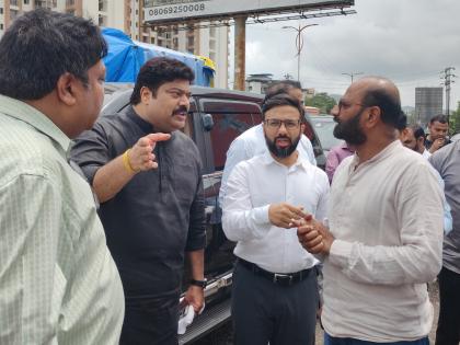 Only four laborers on Palawa Junction bridge work MNS MLAs inspected the work with MSRDC Joint Director | पलावा जंक्शन पुलाच्या कामावर फक्त चारच मजूर?; मनसे आमदारांनी MSRDCच्या सहसंचालकांबरोबर केली कामाची पाहणी