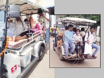 Stretcher breaks down at Ghati Hospital in Chhatrapati Sambhajinagar; Golf cart ambulance transports patients | छत्रपती संभाजीनगरच्या घाटी रुग्णालयात स्ट्रेचर ‘ब्रेक’; गोल्फ कार्ट ॲम्ब्युलन्सने रुग्णांची ने-आण Stretcher breaks down at Ghati Hospital in Chhatrapati Sambhajinagar; Golf cart ambulance transports patients | छत्रपती संभाजीनगरच्या घाटी रुग्णालयात स्ट्रेचर ‘ब्रेक’; गोल्फ कार्ट ॲम्ब्युलन्सने रुग्णांची ने-आण