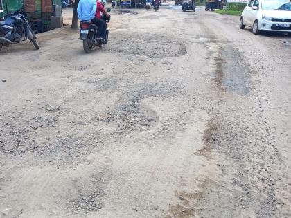 Potholes on the road of Barvi Dam Arrival and immersion of Ganesha from this road | बारवी धरण रस्त्यावर खड्डे जैसे थे; खड्ड्यातूनच गणेशाचे आगमन आणि विसर्जन