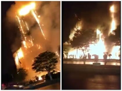 Video: Was the building made of cloth? 16-story trade center gutted in Pakistan karachi; There was no light | Video: इमारत कापडाची होती? पाकिस्तानात 16 मजली ट्रेड सेंटर धू-धू करून जळाले; विझविताही नाही आली