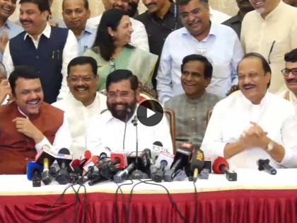 Eknath Shinde Ajit Pawar funny verbal banter leaves everyone including Devendra Fadnavis laughing Deputy CM role | Ajit Pawar Video: 'मी मात्र शपथ घेणार आहे'; अजित पवारांच्या घोषणेने हशा; मग एकनाथ शिंदेंचाही 'मौके पे चौका'