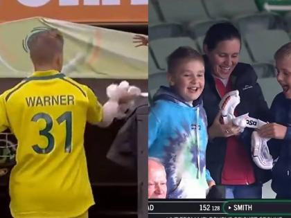 ENG vs AUS 3RD ODI Travis Head and David Warner hit centuries for Australia to set England a target of 356 for victory  | ENG vs AUS: डेव्हिड वॉर्नरने शतक ठोकून चिमुकल्याला दिलं गिफ्ट; कांगारूने चोपल्या 350 पार धावा 