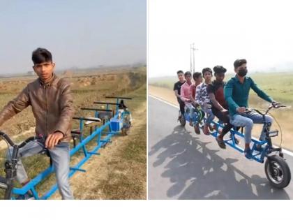 Electric Bike: anand mahindra shared video of electric bike for 6 people in rs10000 | 10 रुपयात पुणे-मुंबई प्रवास; आनंद महिंद्रांनी शेअर केला अनोख्या EV बाइकचा Video...