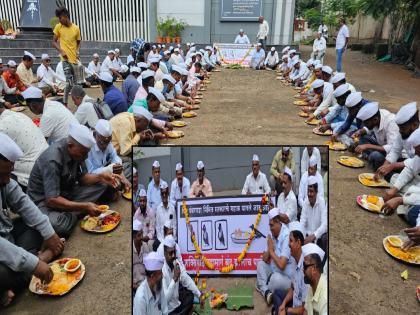 Government's Mahal by farmers for cancellation of Shaktipeeth highway, food served to 500 people in Sangli | शक्तिपीठ महामार्ग रद्दसाठी शेतकऱ्यांकडून सरकारचे 'महाळ', सांगलीत पाचशे जणांना घातले जेवण 