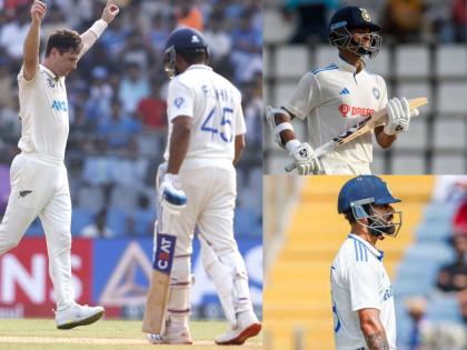 India vs New Zealand, 3rd Test Day 1 Stumps India 1st Innings Team India Loss Rohit Sharma Yashasvi Jaiswal Mohammed Siraj Virat Kohli Wickets On Just 86 Runs | IND vs NZ, 3rd Test Day 1 Stumps : फलंदाजांमुळे टीम इंडिया अडचणीत; ८६ धावांत गमावल्या ४ विकेट्स