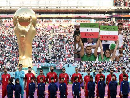 Hijab protests, the Iranian team did not sing the national anthem The tune played, but the players just stood | हिजाबविरोधाचे पडसाद, इराणी संघाने राष्ट्रगीत म्हटलेच नाही! धून वाजली, पण खेळाडू फक्त उभे राहिले