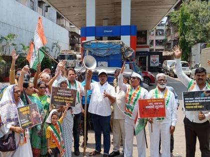 Bhonga agitation of Congress against inflation in Ulhasnagar; Demand for reduction in prices of gas, petrol, diesel etc. | उल्हासनगरात काँग्रेसचे महागाई विरोधात भोंगा आंदोलन; गॅस, पेट्रोल, डिझेल आदींच्या किमती कमी करण्याची मागणी