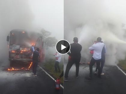 Thrill of burning bus again in Nashik; ST bus caught fire, all passengers safe | नाशिकमध्ये पुन्हा बर्निंग बसचा थरार; एसटी बसने घेतला पेट, सर्व प्रवासी बचावले