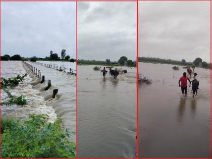 Two bridges on Maharashtra-Karnataka border under water; Traffic stopped, farmers with livestock were stuck | महाराष्ट्र-कर्नाटक सीमेवरील दोन पुल पाण्याखाली; वाहतूक ठप्प, पशूधनासह शेतकरी अडकले