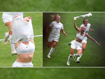 Chloe Kelly Wild Celebration: महिला फुटबॉलपटूचं मैदानावर अजब सेलिब्रेशन; ८७००० चाहत्यांसमोर काढला टी-शर्ट