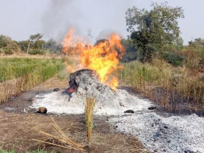 Fire in the field at Waghi Khurd village | वाघी खुर्द येथे दोन एकरातील तुरीच्या गंजीला आग