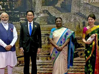 G20 Summit: Foreign visitors in sarees and suits, Japanese Prime Minister Fumio Kishida was fascinated by sarees | साड्या आणि सूटमध्ये परदेशी पाहुणे, जपानचे पंतप्रधान फुमियो किशिदा यांना पडली साडीची भुरळ