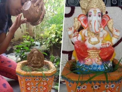 Immerse the idol of Ganesha with devotion at home using baking soda in water | पाण्यात खाण्याचा सोडा वापरून घरीच करा गणेशमूर्तीचे भक्तीभावाने विसर्जन