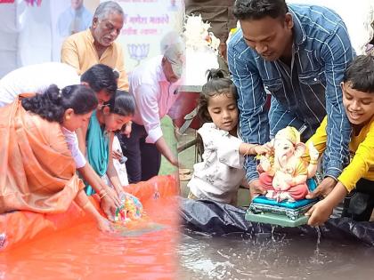 Akola Ritual immersion of 42 thousand Ganesha idols in the city | अकोला - शहरातील ४२ हजार गणेश मूर्तींचे विधीवत विसर्जन