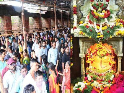 Crowd of devotees on the occasion of Angaraki Sankashta Chaturthi at Ganapatipule | Ratnagiri: भरपावसातही गणपतीपुळ्यात भाविकांची मांदियाळी; अंगारकीनिमित्त सुमारे ९० हजार भाविकांनी घेतले ‘श्रीं’चे दर्शन