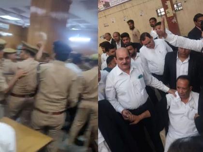 Judge-lawyer clash in Ghaziabad District court; The police had to lathi-charge them and take them out | गाझियाबादच्या न्यायालयात न्यायाधीश-वकील भिडले; पोलिसांना लाठीचार्ज करून बाहेर काढावे लागले