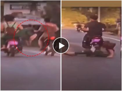 'Instant Karma': Girl Kicks Bike Then Instantly Falls Off Scooty, Video Viral | असंच पाहिजे! दुसऱ्याला पाडायला गेली अन् स्वत:च स्कूटीवरून धाडकन पडली; Video तुफान व्हायरल