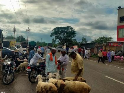 A goat-sheep market was held on the streets in a frenzy during the ban due to lumpy disease | सांगली: आटपाडीत रस्त्यावरच भरवला शेळ्या-मेंढ्यांचा बाजार, प्रशासनाच्या आदेशाला कोलदांडा