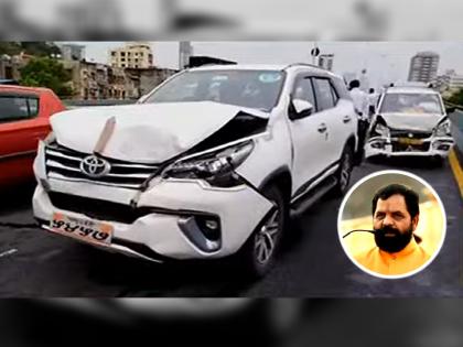 Eknath Shinde camp rebel Shivsena MLA Bharat Gogawale car Accident Mumbai Eastern freeway no causalities | Bharat Gogawale Mumbai Accident: शिंदे गटातील आमदार भरत गोगावलेंच्या कारला अपघात; सात वाहनांची एकमेकांना टक्कर