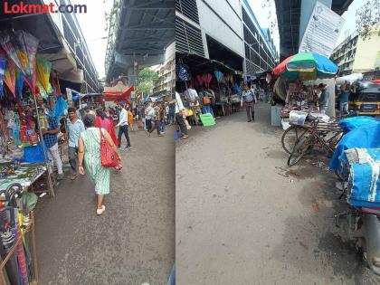 in mumbai the encroachment of hawkers can be seen on the roads outside the railway station in goregaon citizens are suffering | सांगा, आम्ही चालायचे तरी कसे? गोरेगाव रेल्वे स्थानकाबाहेरील परिसर फेरीवाल्यांनी व्यापला